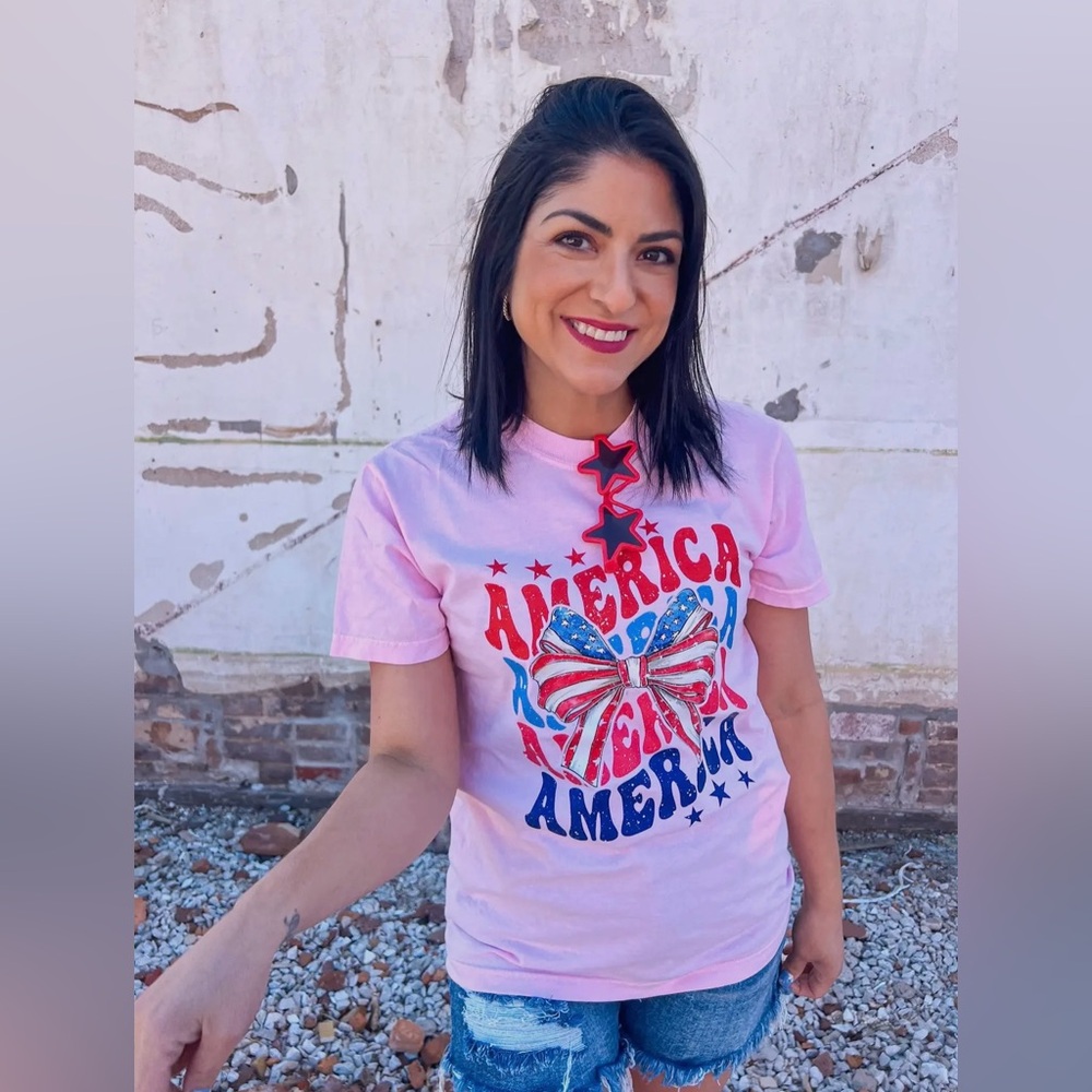 Pink America Bow Tee